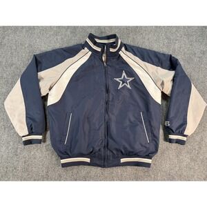 VTG Dallas Cowboys Jacket Mens Large Blue White NFL Football Reversible Full Zip